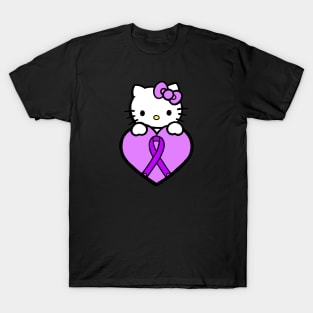 Cartoon cat awareness ribbon (Purple) T-Shirt